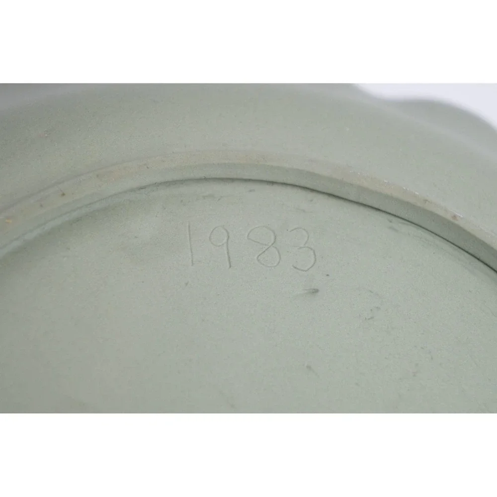 ANK‎ Ceramic Pie Dish 10.5in Green Mushroom Hand Painted 1983 Excellent